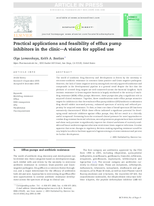 (PDF) Practical applications and feasibility of efflux pump inhibitors ...