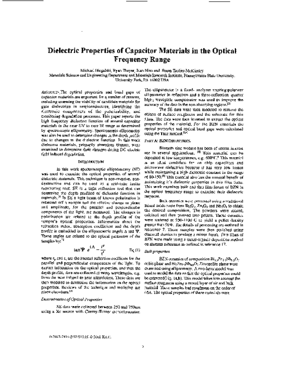 (PDF) Dielectric properties of capacitor materials in the optical ...
