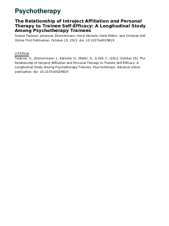(PDF) The relationship of introject affiliation and personal therapy to ...