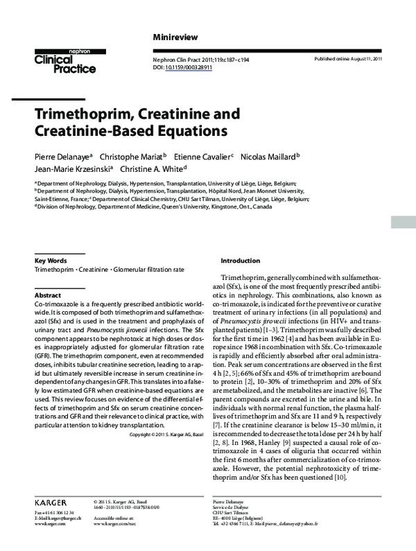 (PDF) Trimethoprim, Creatinine and CreatinineBased Equations Christine White Academia.edu