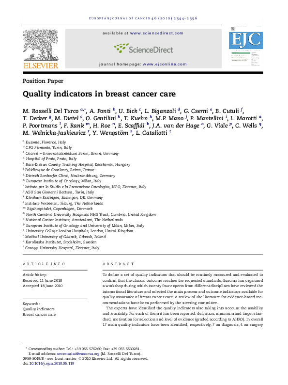 (PDF) Quality indicators in breast cancer care