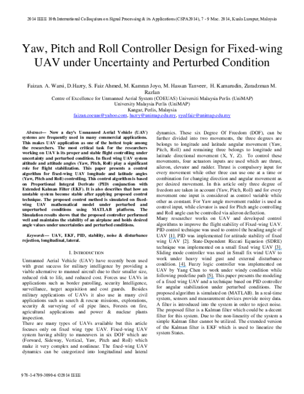 (PDF) Yaw, Pitch and Roll controller design for fixed-wing UAV under ...