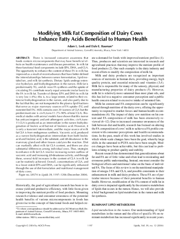 (PDF) Modifying milk fat composition of dairy cows to enhance fatty ...