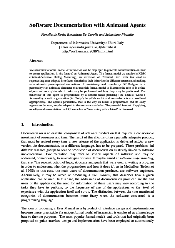 (PDF) Software Documentation with Animated Agents