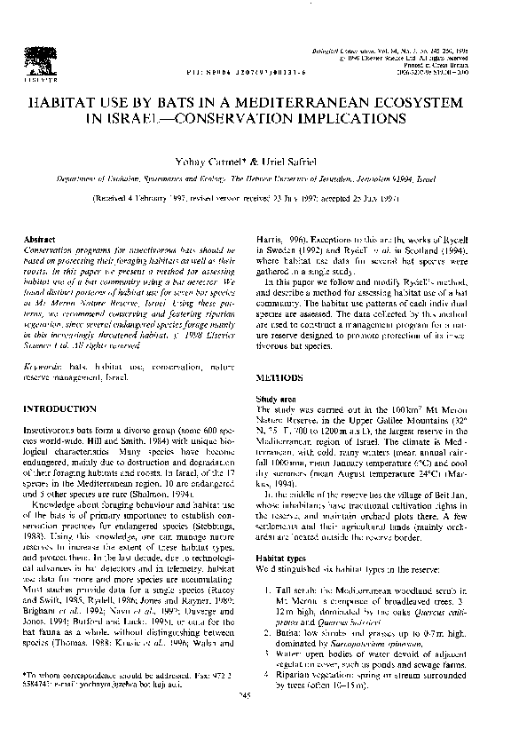 (PDF) Habitat use by bats in a Mediterranean ecosystem in Israel ...