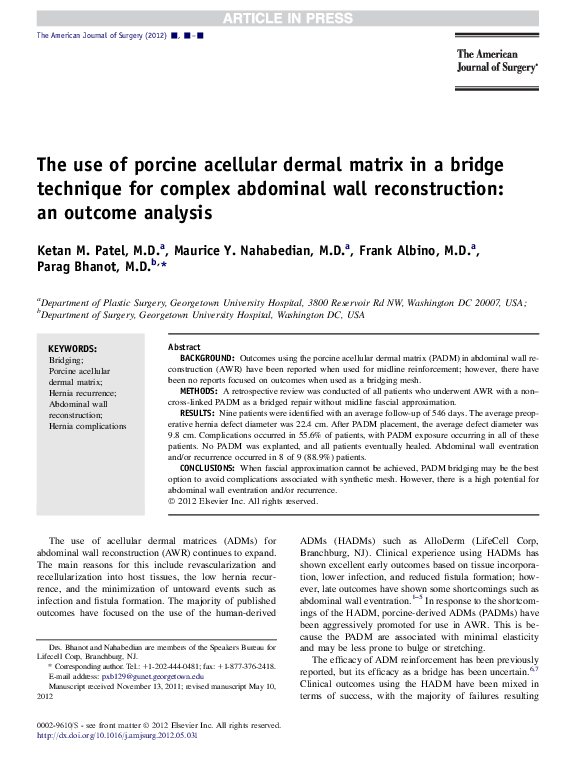 (PDF) The use of porcine acellular dermal matrix in a bridge technique ...