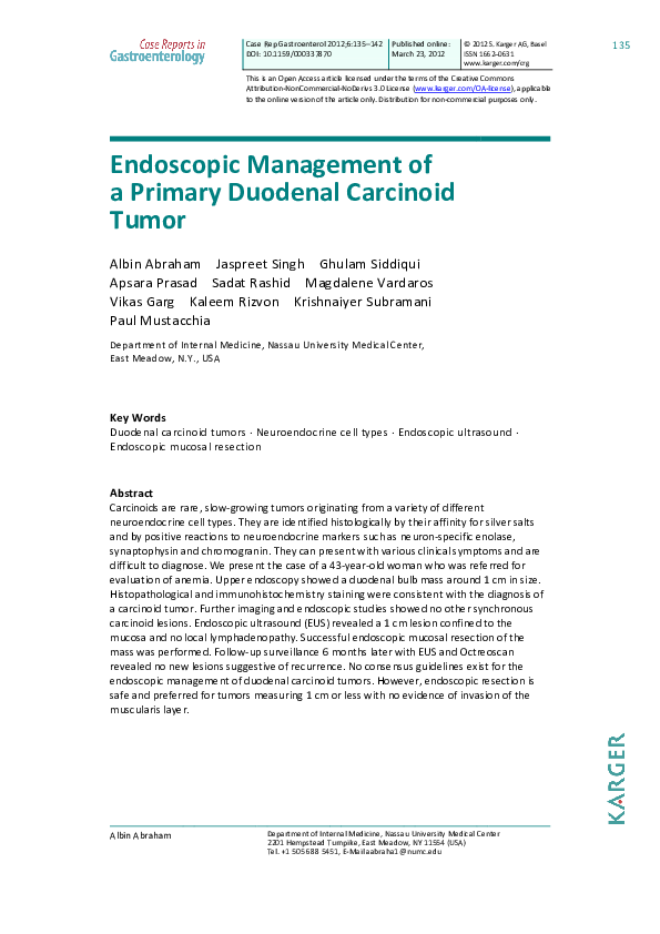 (PDF) Endoscopic management of a primary duodenal carcinoid tumor