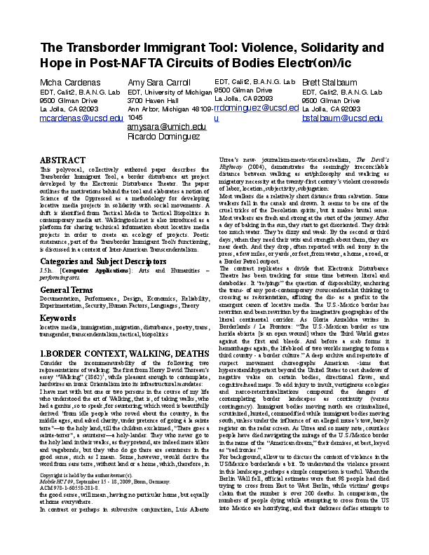 (PDF) The Transborder Immigrant Tool: Violence, Solidarity and Hope in ...