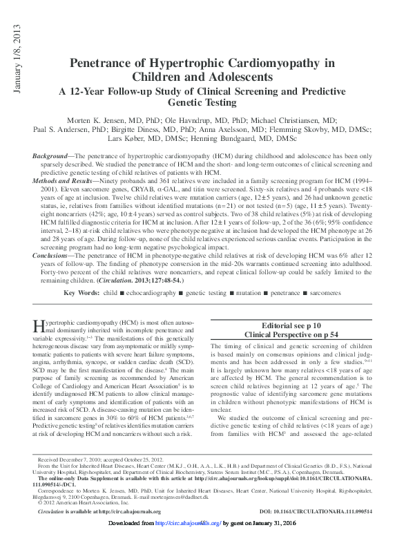 (PDF) Penetrance of Hypertrophic Cardiomyopathy in Children and ...