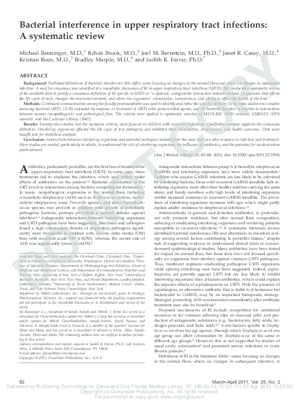 (PDF) Bacterial interference in upper respiratory tract infections: A ...