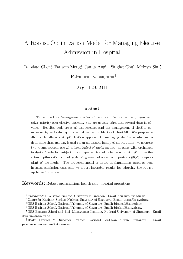 (PDF) A Robust Optimization Model for Managing Elective Admission in ...