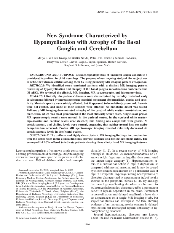 (PDF) New syndrome characterized by hypomyelination with atrophy of the ...