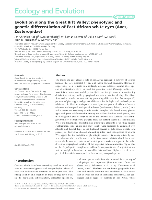 (PDF) Evolution along the Great Rift Valley: phenotypic and genetic ...
