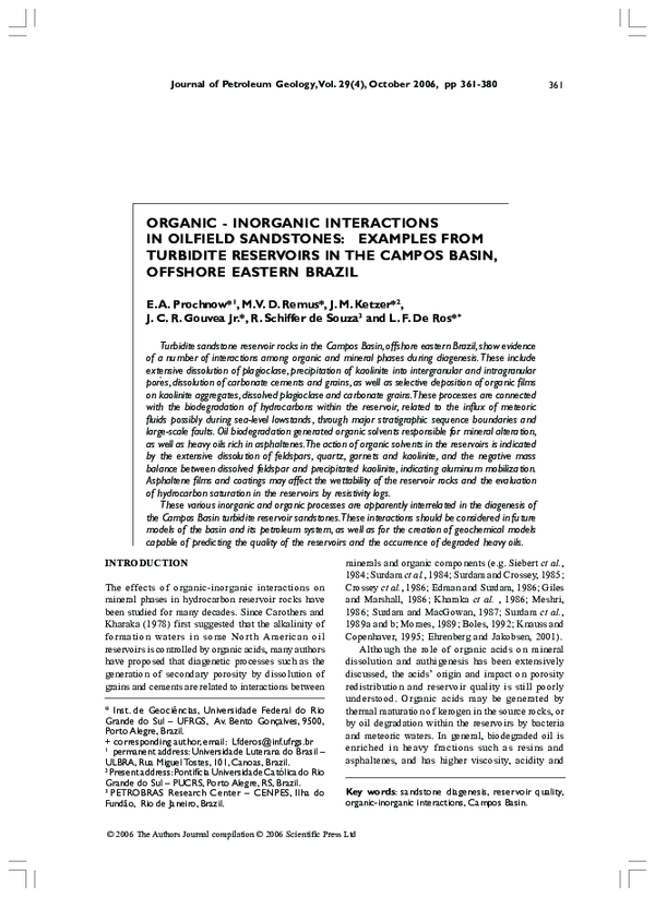 (PDF) ORGANIC INTERACTIONS IN OILFIELD SANDSTONES EXAMPLES