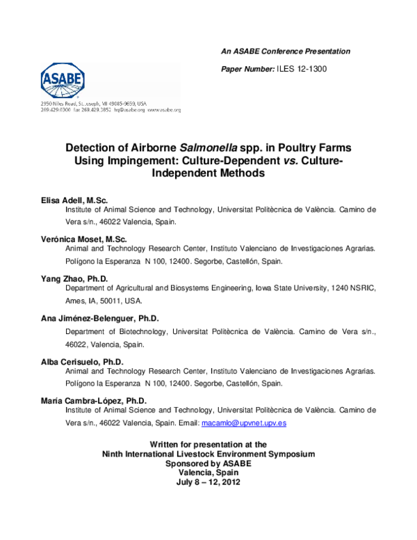 (PDF) Detection of Airborne Salmonella spp. in Poultry Farms Using ...