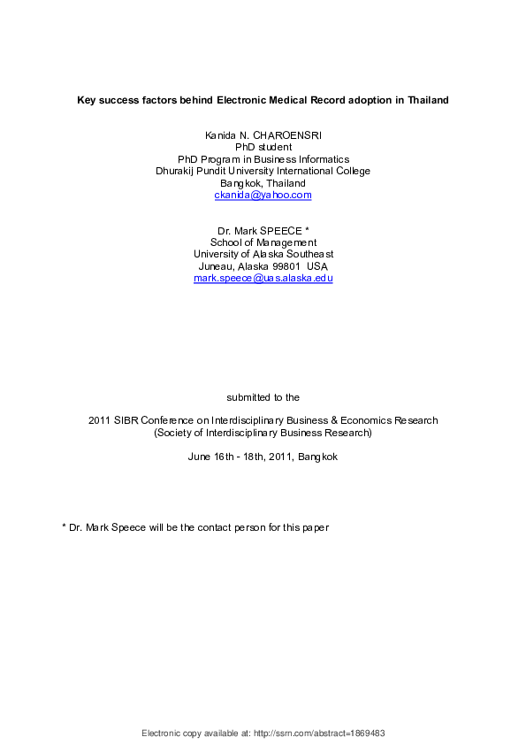(PDF) Key Success Factors Behind Electronic Medical Record Adoption in ...