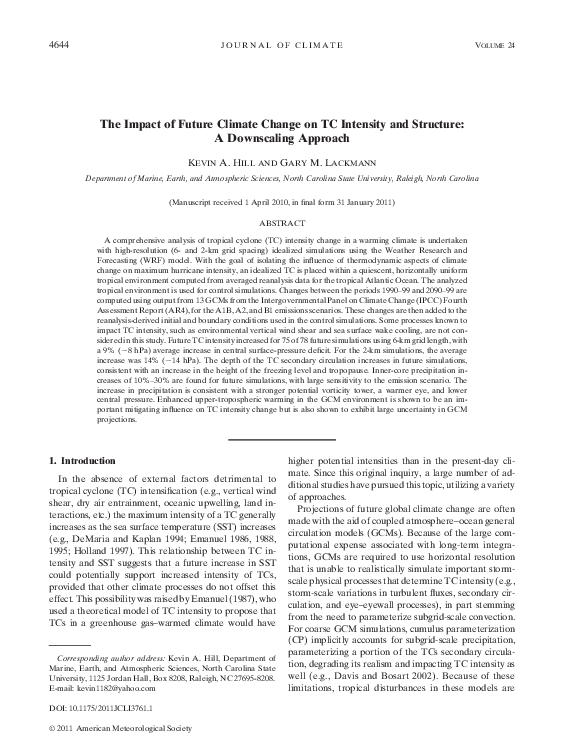 (PDF) THE IMPACT OF FUTURE CLIMATE CHANGE ON TROPICAL CYCLONE INTENSITY ...