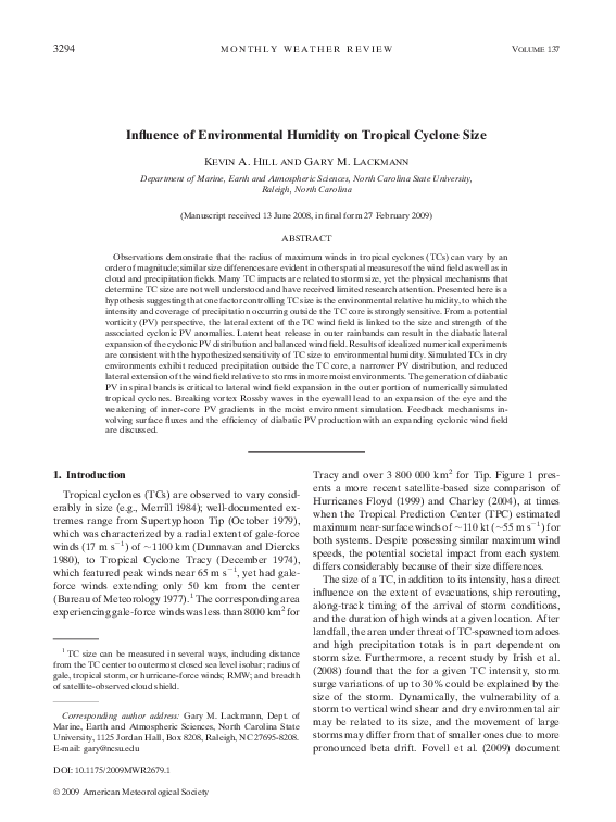(PDF) Influence of Environmental Humidity on Tropical Cyclone Size