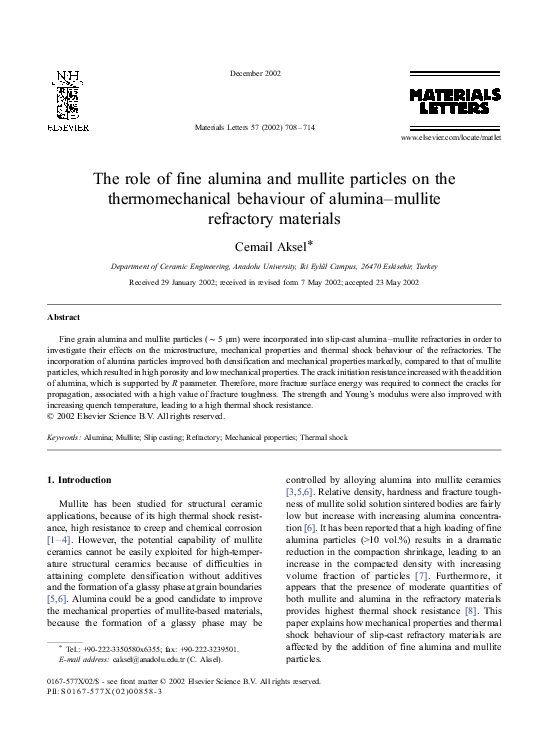 (PDF) The role of fine alumina and mullite particles on the ...