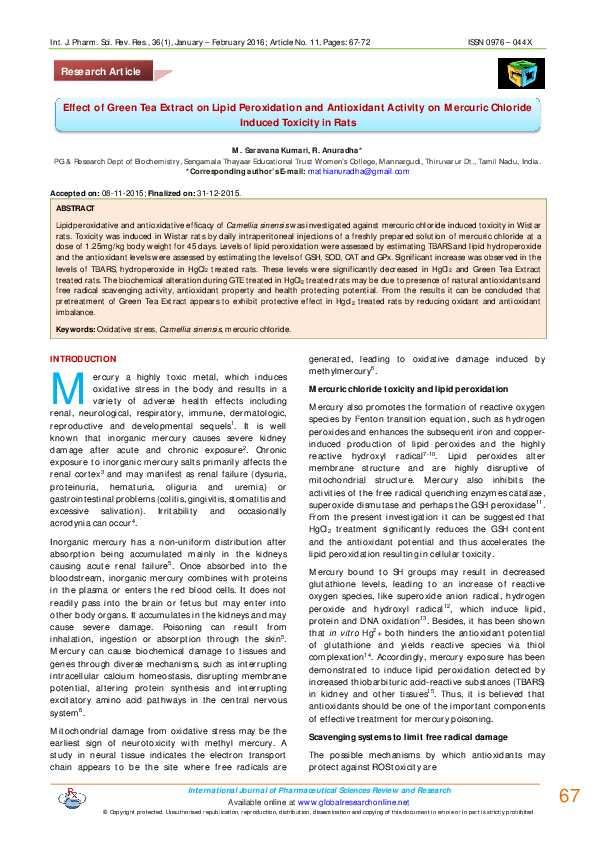 (PDF) Effect of Green Tea Extract on Lipid Peroxidation and Antioxidant ...