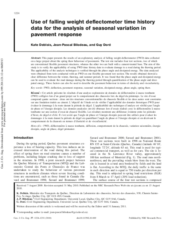 (PDF) Use of falling weight deflectometer time history data for the ...