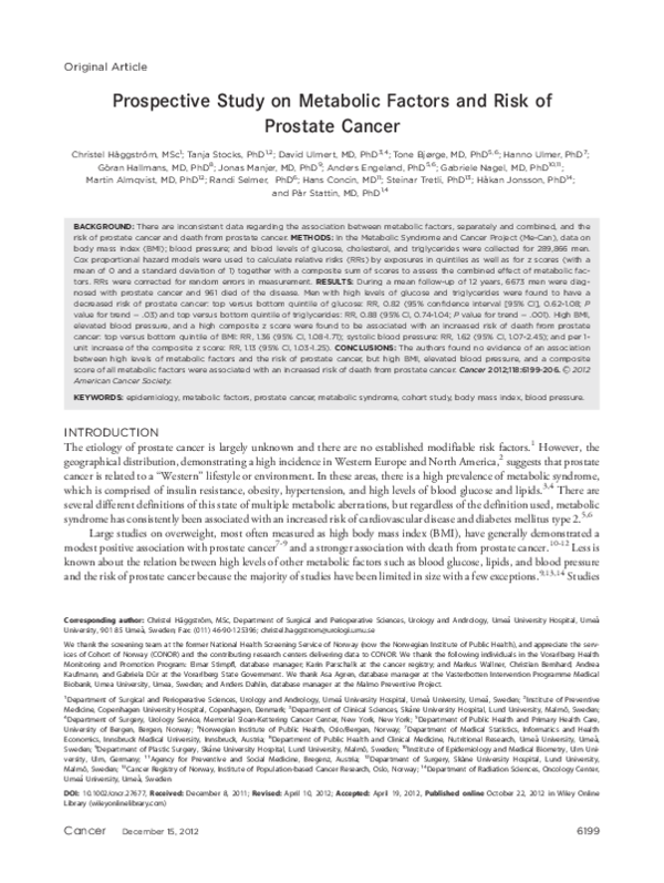 (PDF) Prospective study on metabolic factors and risk of prostate cancer