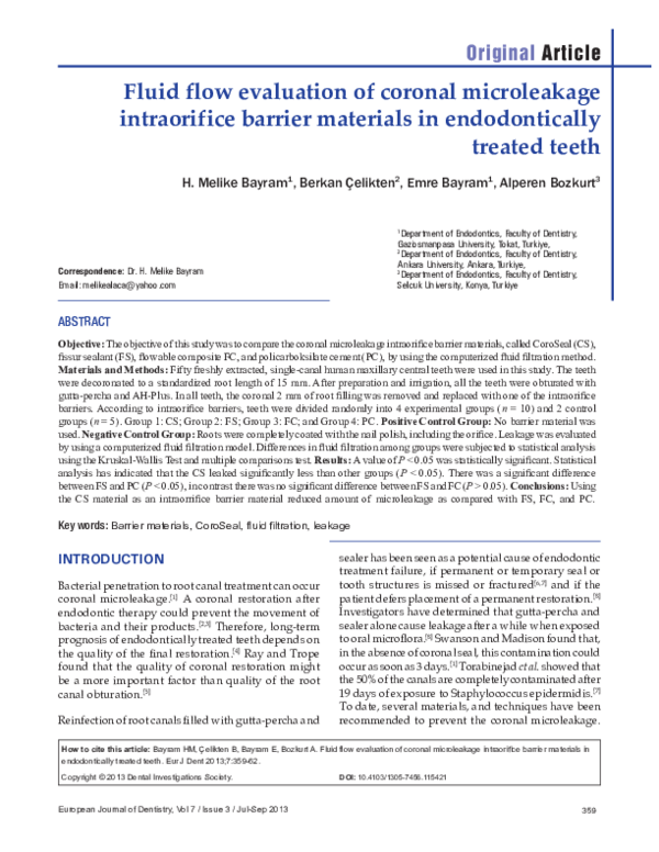 (PDF) Fluid flow evaluation of coronal microleakage intraorifice