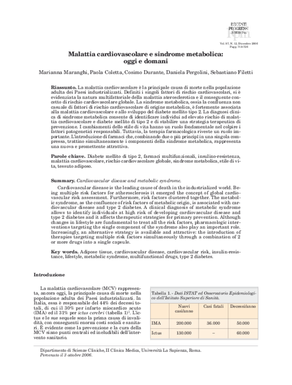 (PDF) Malattia cardiovascolare e sindrome metabolica: oggi e domani