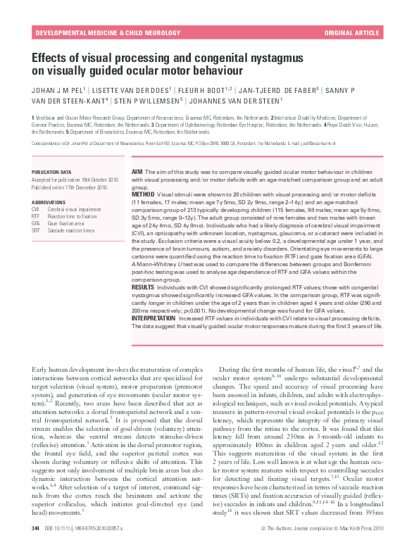 (PDF) Effects of visual processing and congenital nystagmus on visually ...