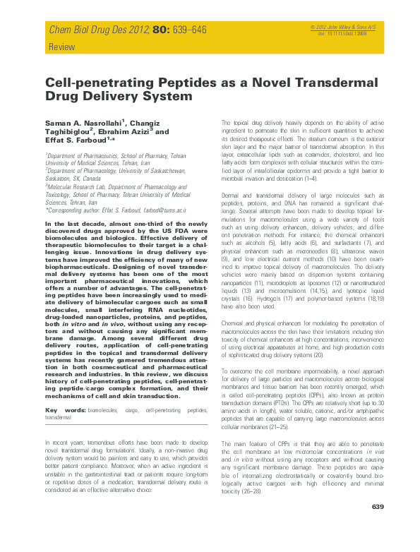 (PDF) Cell-penetrating Peptides as a Novel Transdermal Drug Delivery System
