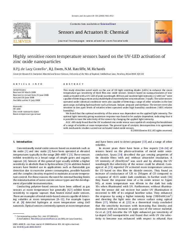 (PDF) Highly sensitive room temperature sensors based on the UV-LED ...