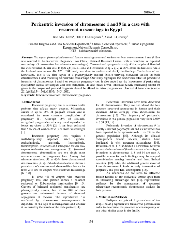 (PDF) Pericentric inversion of chromosome 1 and 9 in a case with ...