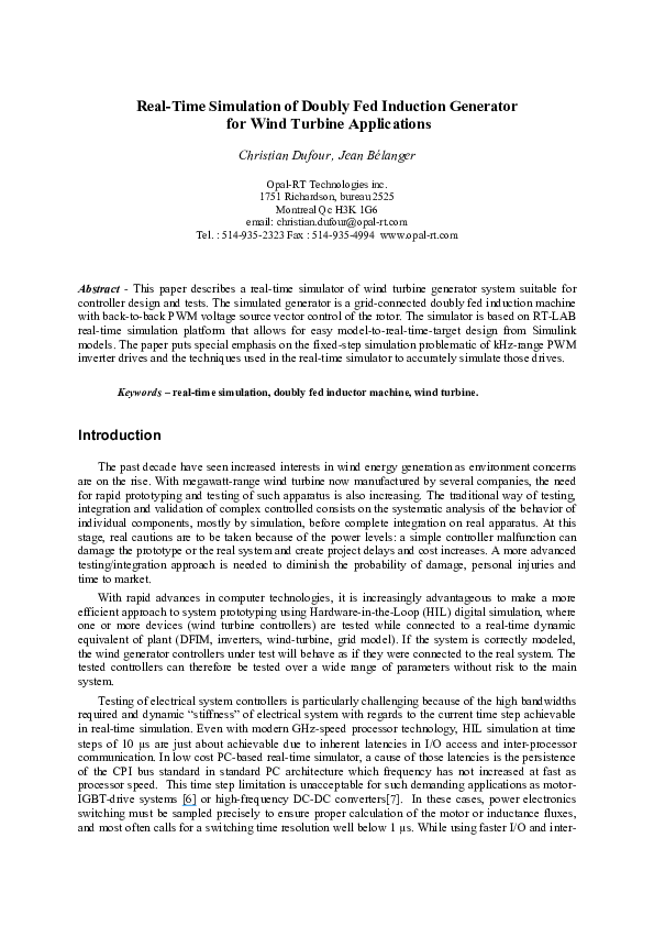 (PDF) A real-time simulator for doubly fed induction generator based ...