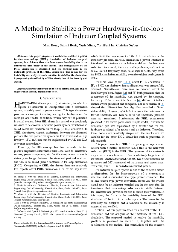(PDF) A Method to Stabilize a Power Hardwareintheloop Simulation of Inductor Coupled System
