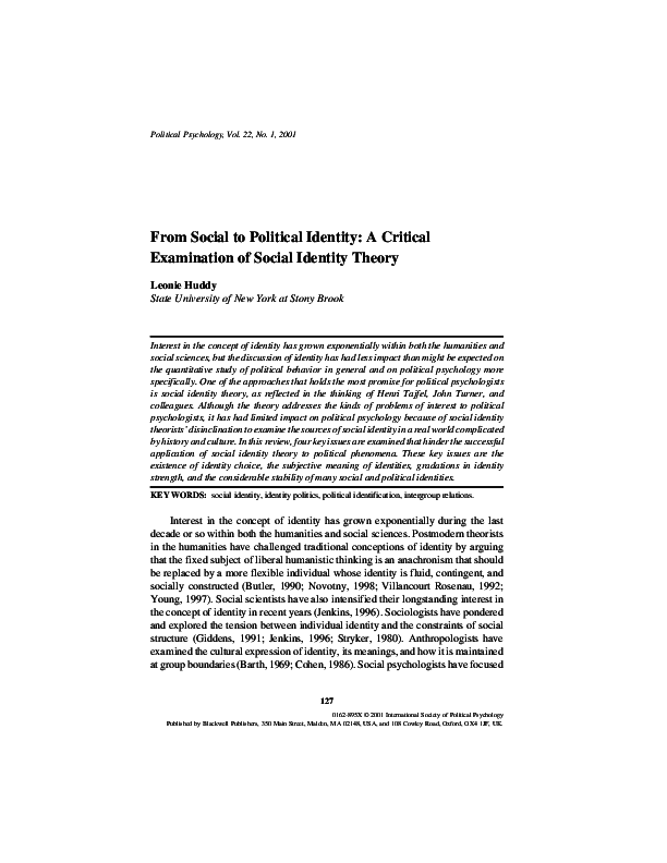 (PDF) From Social to Political Identity: A Critical Examination of ...