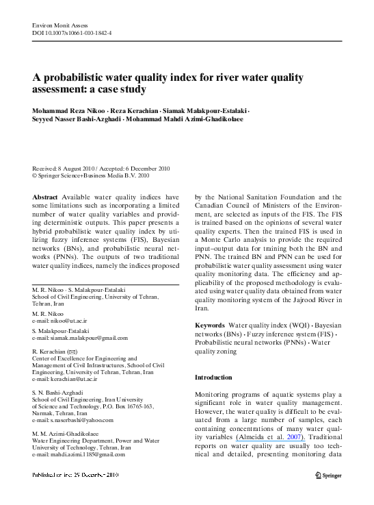 (PDF) A probabilistic water quality index for river water quality