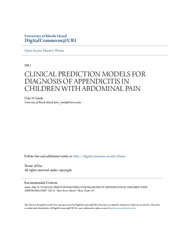(PDF) CLINICAL PREDICTION MODELS FOR DIAGNOSIS OF APPENDICITIS IN ...