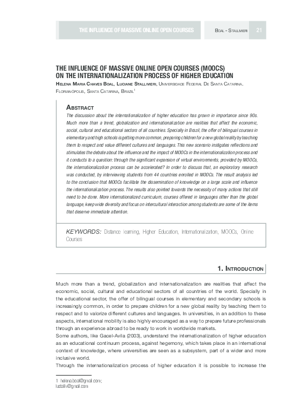 (PDF) THE INFLUENCE OF MASSIVE ONLINE OPEN COURSES (MOOCS) ON THE ...