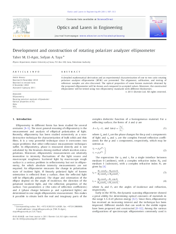 (PDF) Development and construction of rotating polarizer analyzer ...