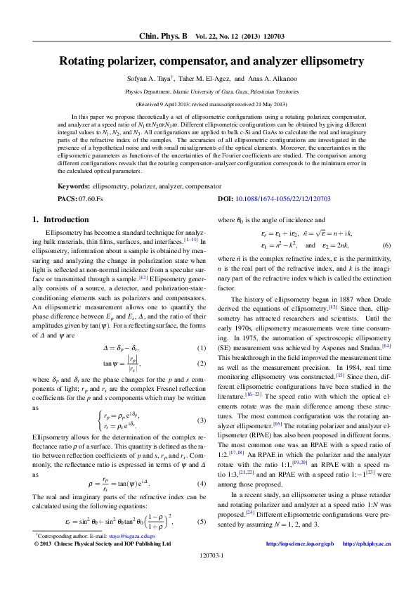 (PDF) Rotating polarizer, compensator, and analyzer ellipsometry