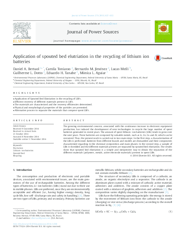 (PDF) Application of spouted bed elutriation in the recycling of