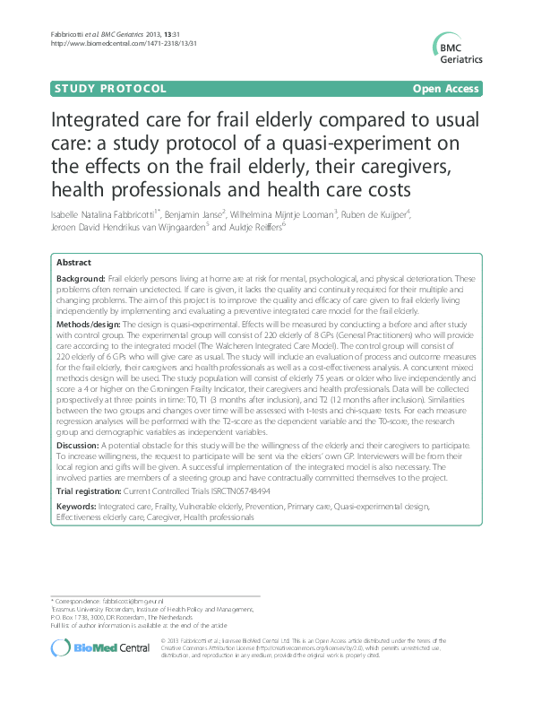(PDF) Integrated care for frail elderly compared to usual care: a study ...