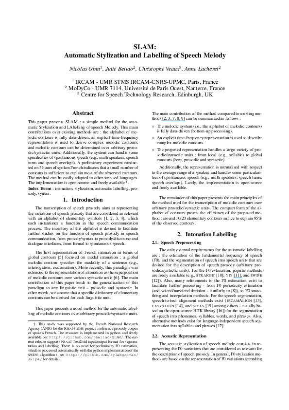 (PDF) SLAM: Automatic Stylization and Labelling of Speech Melody