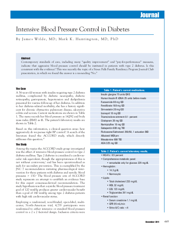 (PDF) Intensive blood pressure control in diabetes