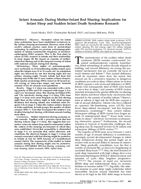 (PDF) Infant Arousals During MotherInfant Bed Sharing Implications