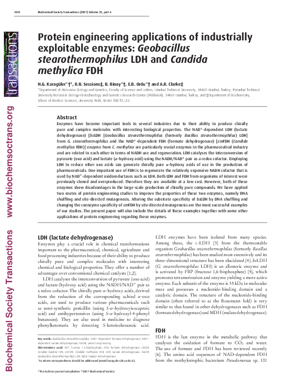 (PDF) Protein engineering applications of industrially exploitable