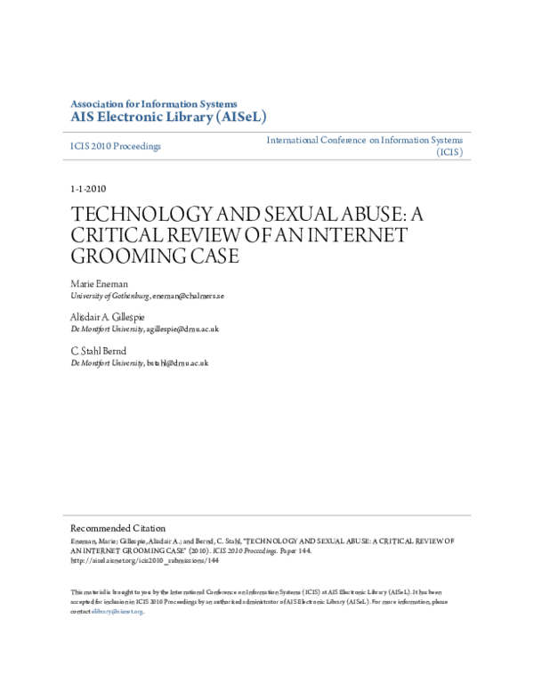 (PDF) Technology and sexual abuse: A critical review of an Internet ...