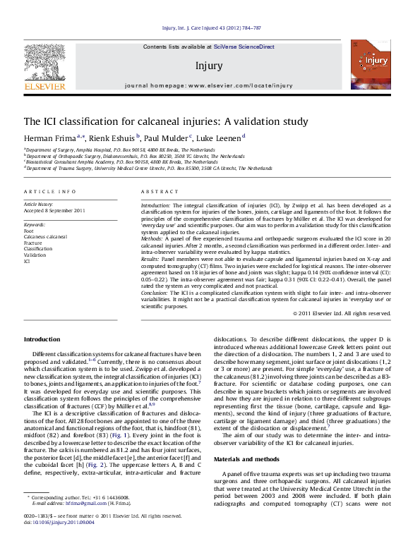 (PDF) The ICI classification for calcaneal injuries: A validation study