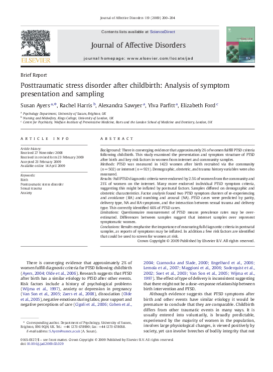 (PDF) Posttraumatic stress disorder after childbirth: Analysis of ...