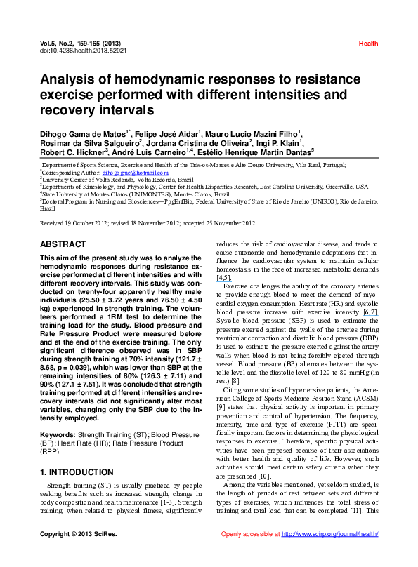 (PDF) Analysis of hemodynamic responses to resistance exercise ...